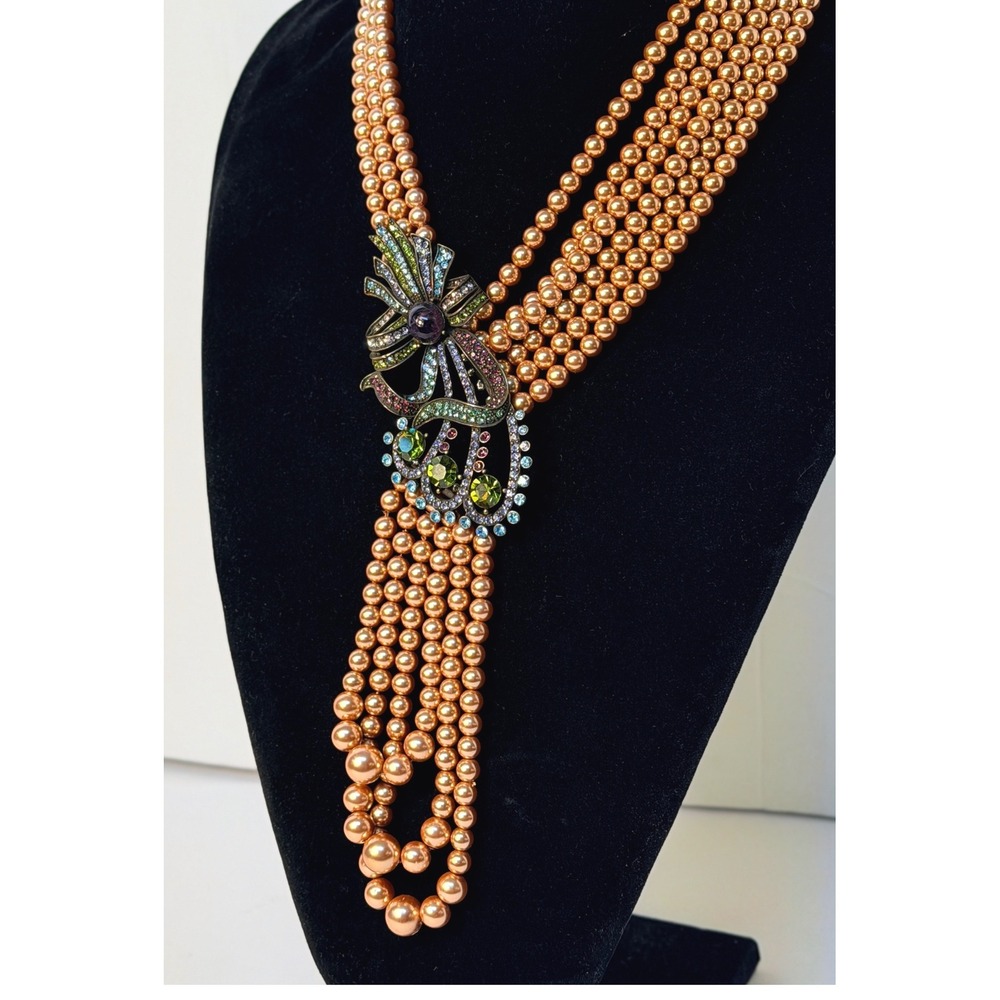 Heidi Daus Champagne beads & Multi-Color Crystal Statement Necklace parure EUC